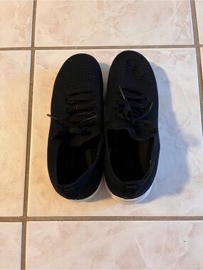 Women's Black Knit Athletic Slip-On Sneakers with White Sole